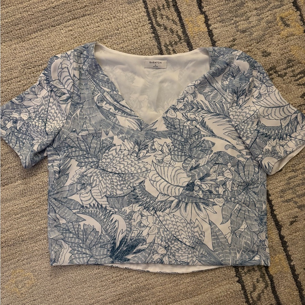 Babaton Blue and White Floral Blouse